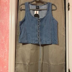 Blue Denim Lace-Up Vest